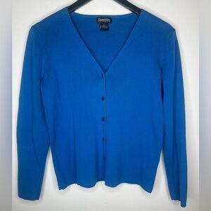 Hampshire Studio Blue Cotton Cardigan Medium Lightweight Button Front Sweater